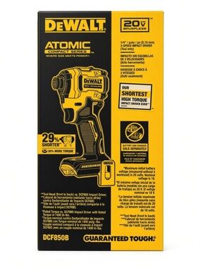 DEWALT ATOMIC 20V MAX* 1/4in. 3 Speed Cordless Impact Wrench DCF850B (TOOL ONLY)